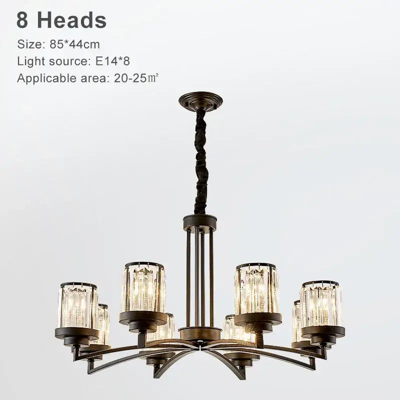 Bronze-finished decorbites black art crystal chandelier with eight crystal-encased light heads for living room lighting