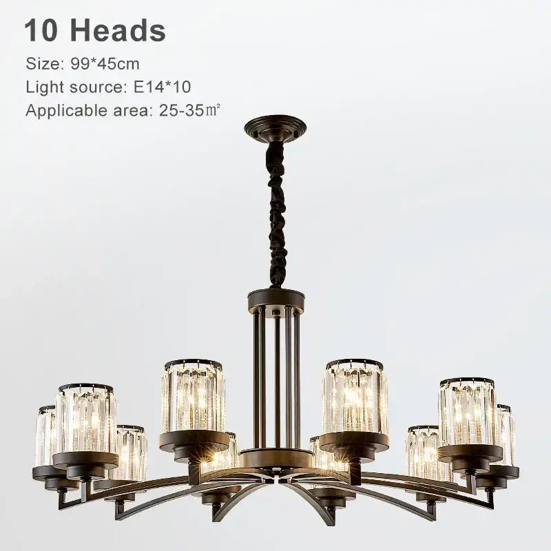 Antique bronze-finished decorbites black art crystal chandelier with ten crystal-encased light heads for living room