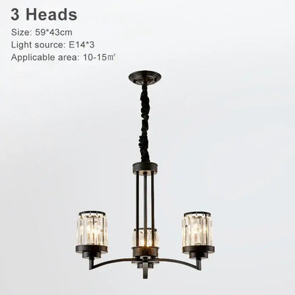 Decorbites black art crystal chandelier black metal with three crystal-encased lights for living room lighting
