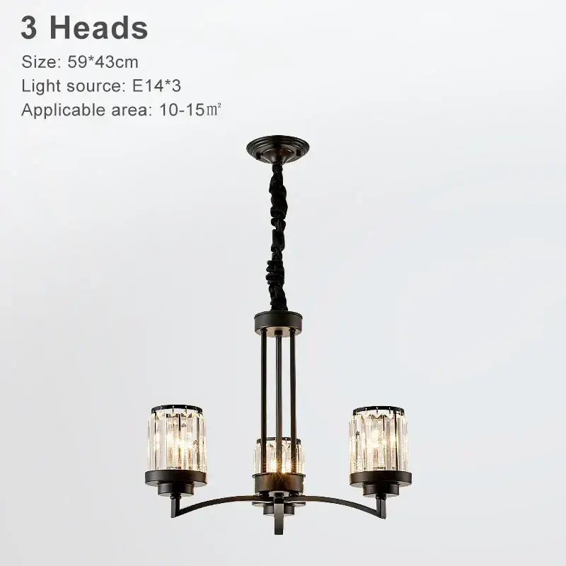 Decorbites black art crystal chandelier black metal with three crystal-encased lights for living room lighting