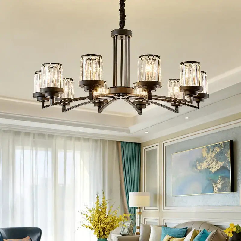 Bronze-finished decorbites black art crystal chandelier with clear glass candle-style shades for living room lighting