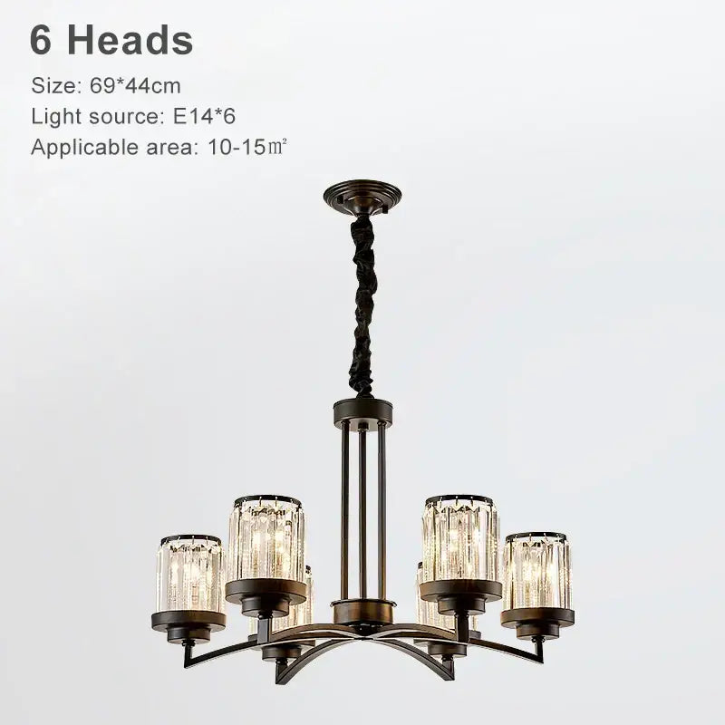Bronze-finished decorbites black art crystal chandelier with six crystal-encased light heads for living room lighting