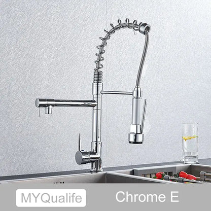Modern chrome finished kitchen faucet with flexible spiral hose and pull down spray in decorbites black brass style
