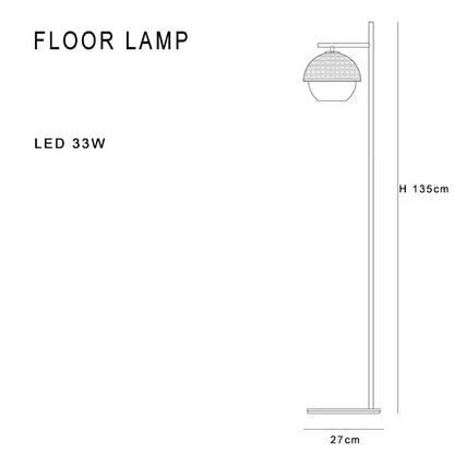 DecorBites black glass floor lamp with slender metallic pole and woven textured black glass ball shade for living room lighting
