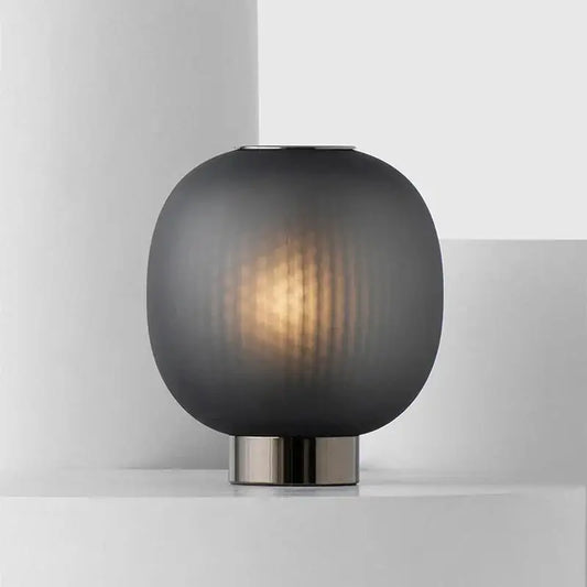 DecorBites black glass ball table light with sleek dark gray frosted glass and brushed metal base for bedroom and living room