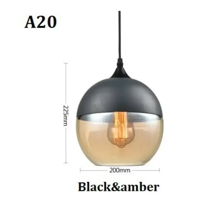 DecorBites™ black glass pendant light fixture with matte black and amber glass for modern indoor decor and dining room