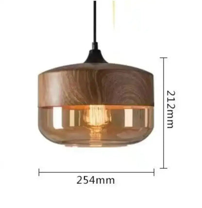 DecorBites black glass pendant light fixture with warm amber glass and wooden top for modern indoor decor