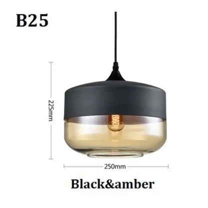 DecorBites™ black glass pendant light fixture with matte black and amber glass for modern indoor decor and dining room
