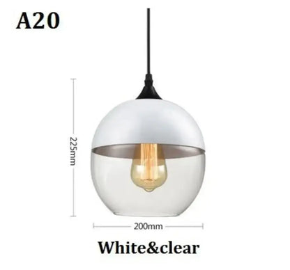 DecorBites™ black glass pendant light fixture with white clear spherical shade and black hanging cord for indoor decor