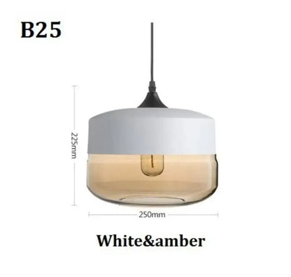 DecorBites™ black glass pendant light fixture with white upper section and amber glass bowl for modern indoor decor