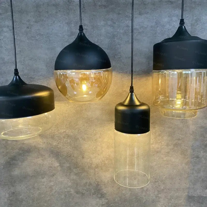 Decorbites black glass pendant light fixture with clear glass accents for modern indoor decor and dining room lighting