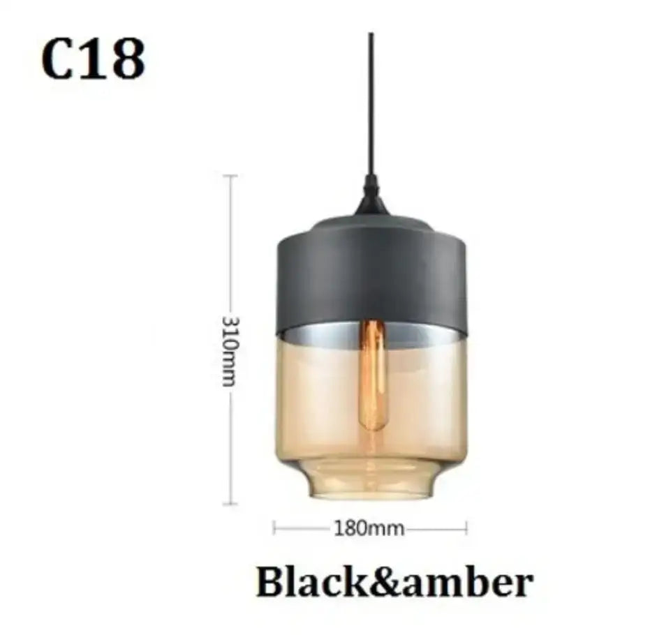 DecorBites™ black glass pendant light fixture with amber glass shade and exposed filament bulb for modern decor