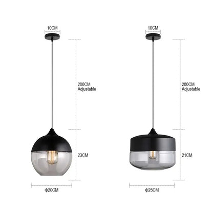 DecorBites black glass pendant lights with adjustable chains in black and clear glass for modern interior lighting