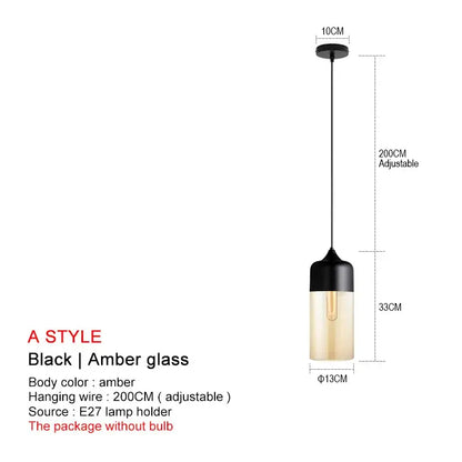 Decorbites black glass pendant lights with sleek cylindrical design in black and amber for modern interiors