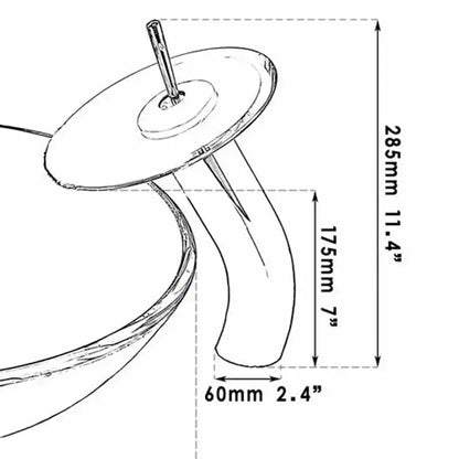 A sleek curved chrome faucet with circular base and integrated handle for decorbites black glass waterfall sink