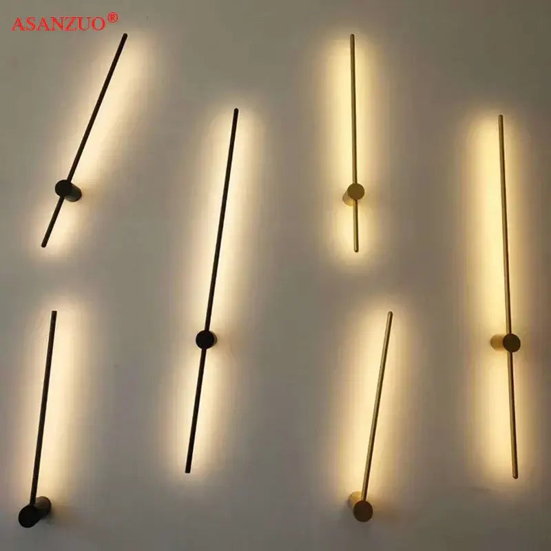 Modern minimalist decorbites black gold aluminum led wall sconce with slender rods and circular bases in black or brass finish