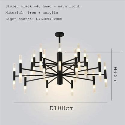 Decorbites black gold art decor chandelier with black iron and acrylic frame featuring 40 warm led lights for modern homes