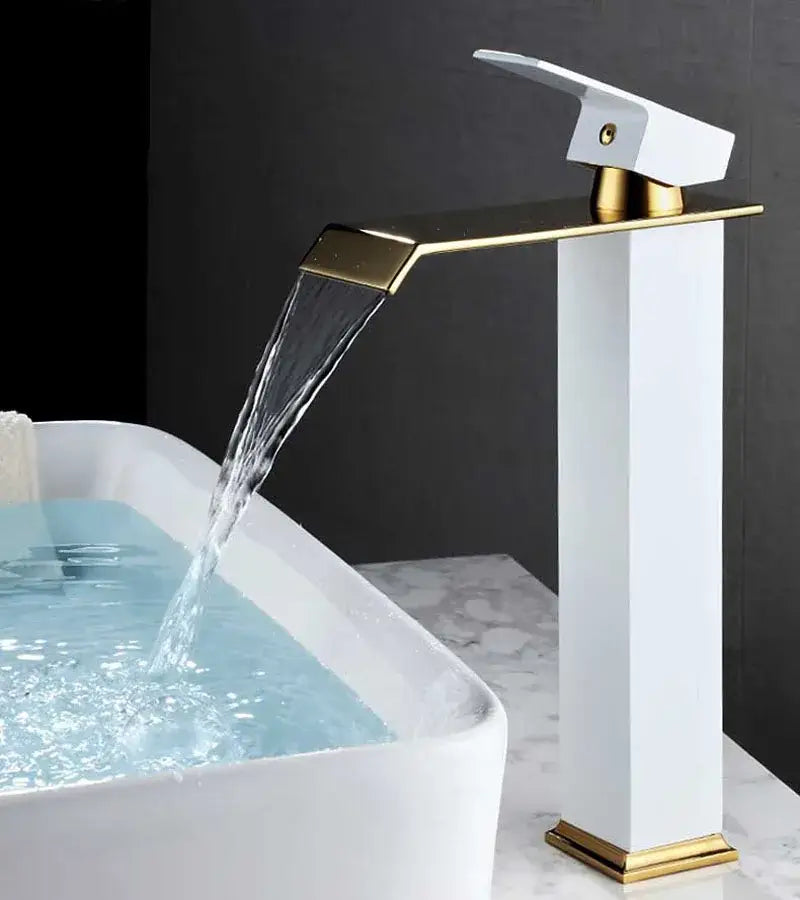 White and gold waterfall faucet with sleek modern design for decorbites black gold basin deck mounted sink tap