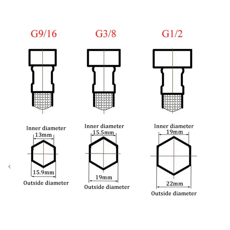 Three hexagonal pipe fittings with threaded ends for decorbites black gold basin faucet mixer in black gold finish