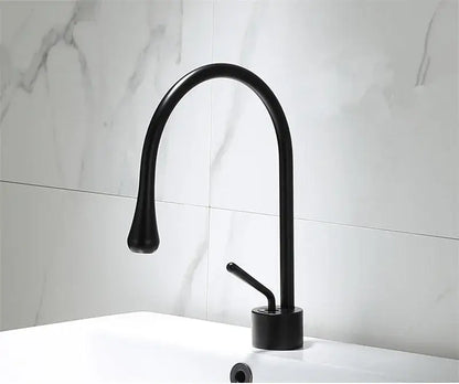 DecorBites black gold basin faucet in black matte finish with curved spout and single lever for kitchen sink use