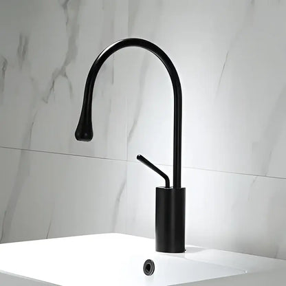 Decorbites black gold basin faucet with black matte finish curved spout and cylindrical base for modern kitchens