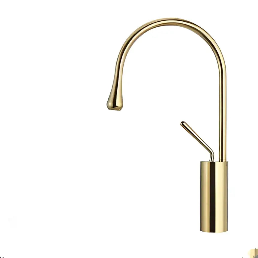 DecorBites black gold basin faucet with sleek curved spout and cylindrical base for modern kitchen sink use
