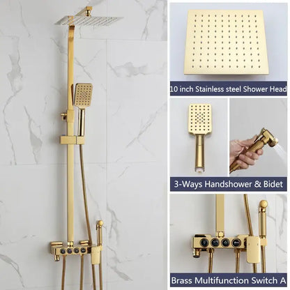 Decorbites™ black gold bidet shower faucet set with gold-finished brass shower faucet featuring square rainhead and multifunction switch