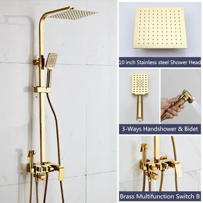 Decorbites black gold bidet shower faucet set with gold-finished brass rainhead handheld sprayer and bidet nozzle