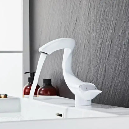 White ceramic decorbites black gold brass faucet shaped like stylized swan for gold brass bathroom sink mixer chrome gray