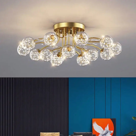 Decorbites black gold chandelier featuring gold-toned fixture with clear glass spheres and crystal accents pendant lights