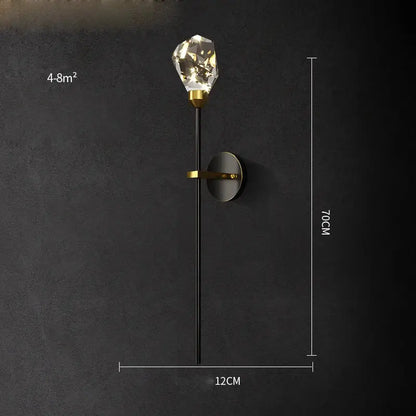 Decorbites black gold copper crystal led wall sconce light with faceted crystal bulb and sleek black stem for bedroom corridor