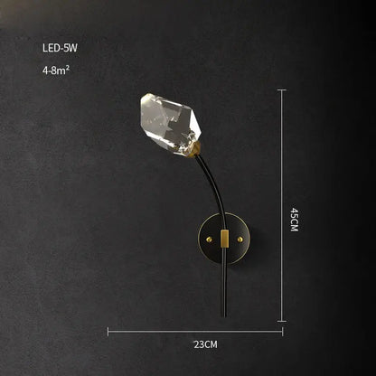 DecorBites black gold copper crystal wall sconce light with faceted clear bulb and gold-toned accents for bedroom corridor