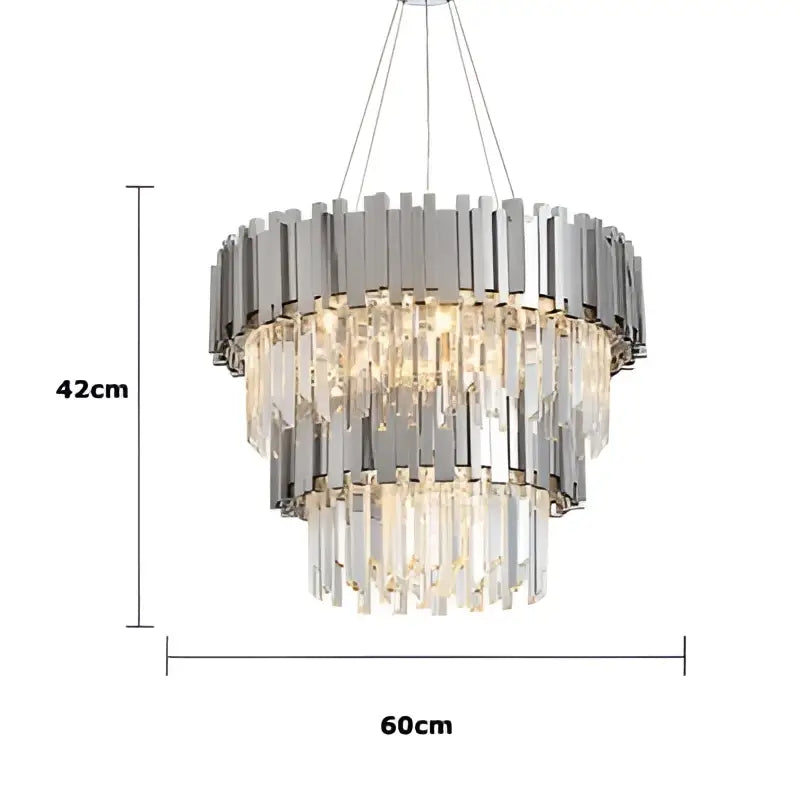 Decorbites black gold lighting fixture featuring a chrome-finished tiered chandelier with cascading black gold crystal prisms