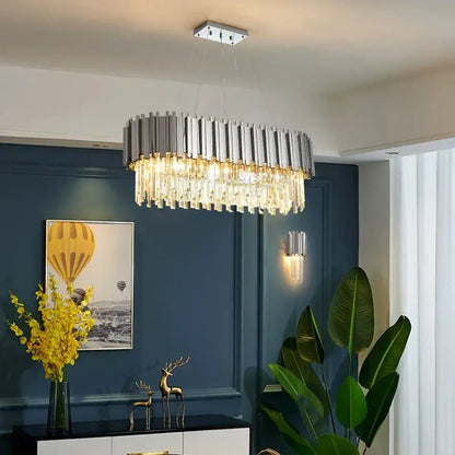 Modern chrome and crystal lighting fixture with a circular frame and cascading prisms decorbites black gold crystal chandelier