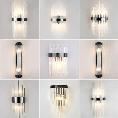 Modern decorbites black gold crystal wall lights with sleek chrome and black metal frames for bedroom and living room use
