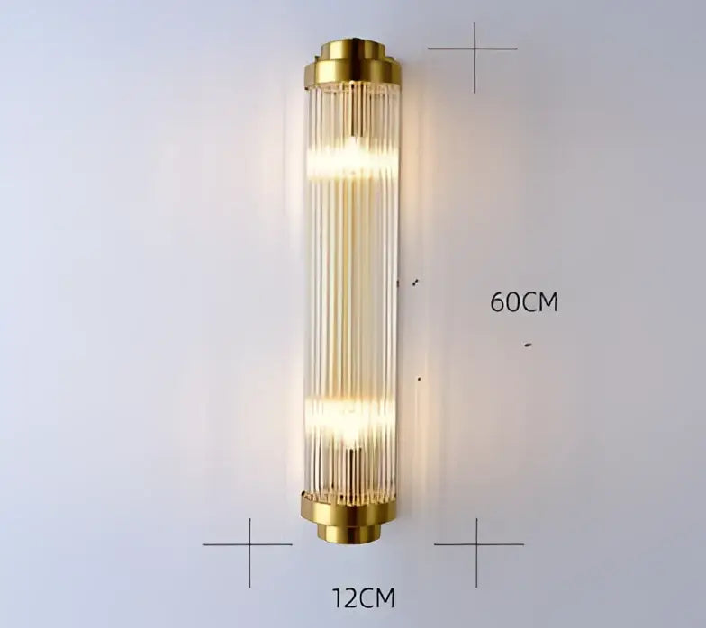 Gold-toned DecorBites black gold crystal wall light with vertical glass rods and modern LED wall lights for bedroom and living room