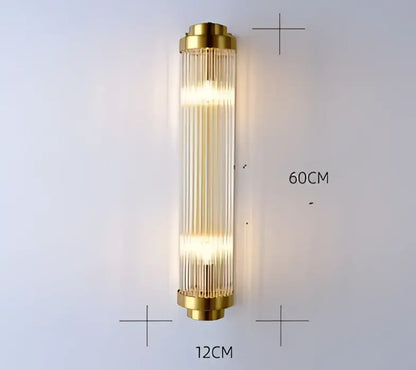 Gold-toned DecorBites black gold crystal wall light with vertical glass rods and modern LED wall lights for bedroom and living room