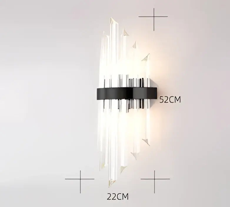 Modern decorbites black gold crystal wall light with sleek black metal base and clear faceted glass rods for living room