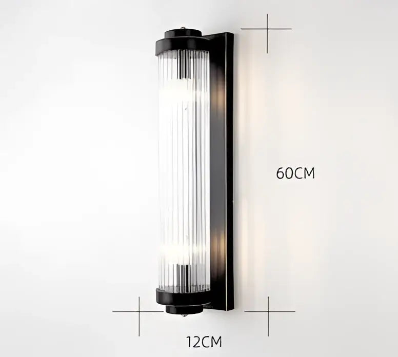 DecorBites black gold crystal wall lights with black frame and vertical ribbed glass panels for bedroom and living room