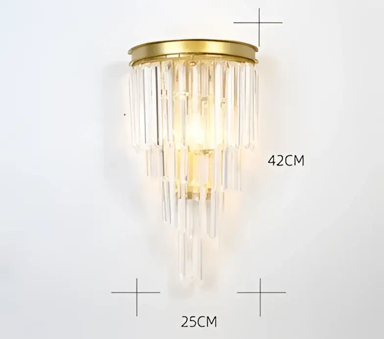 Gold-toned decorbites black gold crystal wall sconce with cascading clear prisms for bedroom and living room wall lights