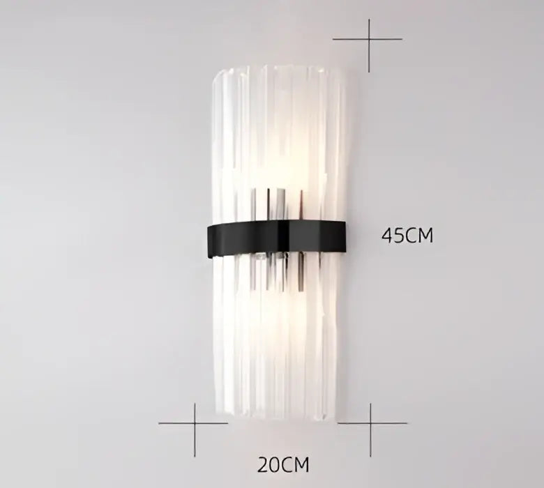 Modern decorbites black gold crystal wall light with clear ribbed glass panels and sleek black metal band for home use