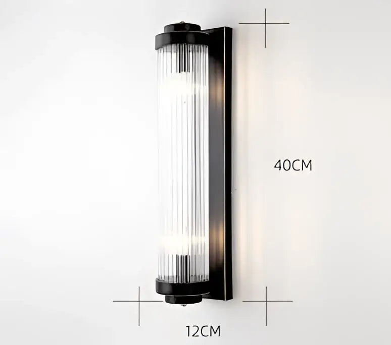 DecorBites black gold crystal wall light black sconce with vertical frosted glass panels and sleek metallic frame
