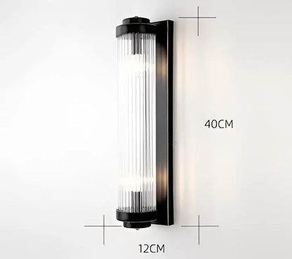 DecorBites black gold crystal wall light black sconce with vertical frosted glass panels and sleek metallic frame