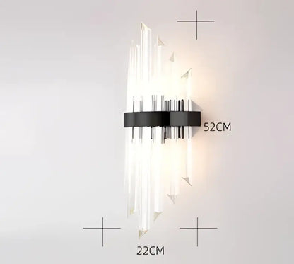 Modern decorbites black gold crystal wall sconce with black metal base and clear faceted glass rods for elegant lighting
