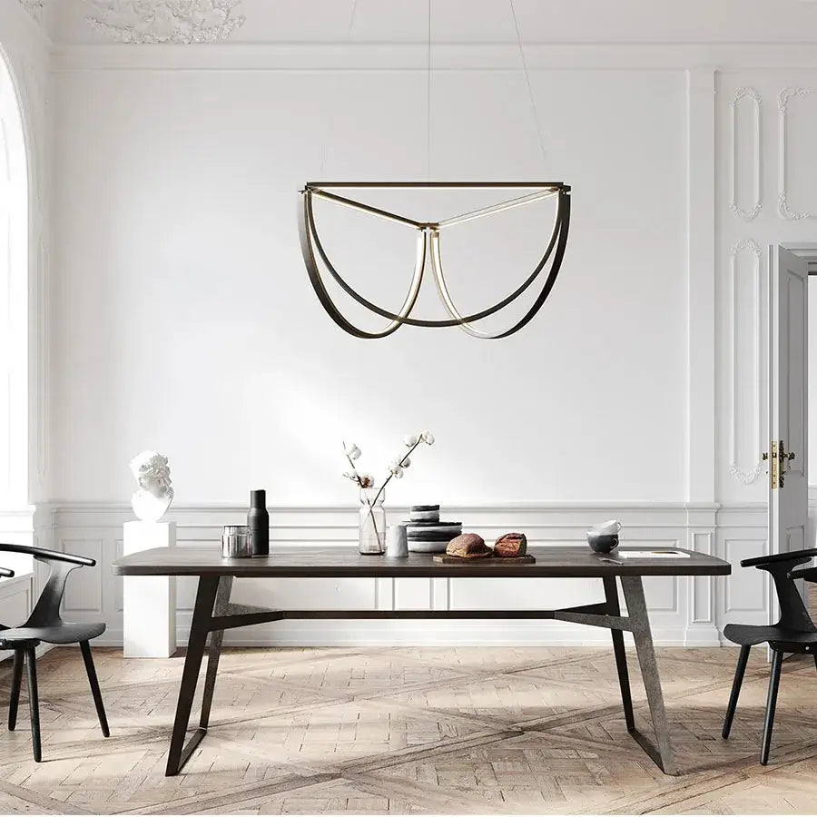 Modern geometric pendant light with sleek black and gold metallic curves from decorbites black gold led chandelier
