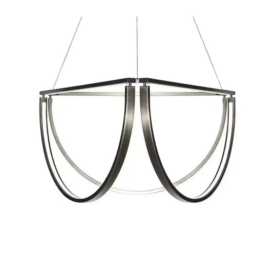 Modern black gold geometric led chandelier by DecorBites with brushed metallic finish and curved ring design for living rooms