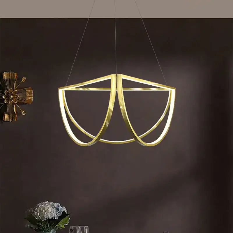 Decorbites black gold geometric led chandelier with gold-toned geometric pendant and illuminated edges for living room