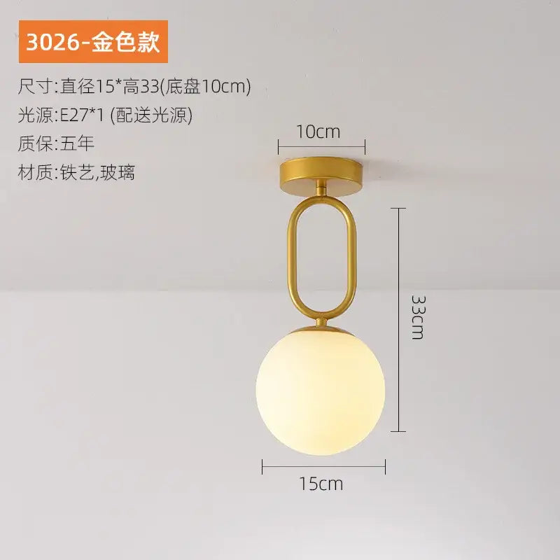 Decorbites black gold glass ceiling lamp with gold finish, spherical frosted globe, and oval metal frame modern nordic lighting