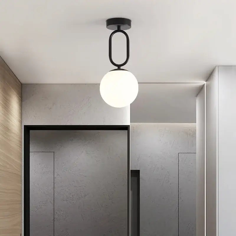 DecorBites black gold ceiling lamp with black metal pendant and frosted glass globe for modern Nordic lighting