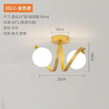 Gold-colored decorbites black gold glass ceiling light with two spherical bulbs and twisted metal frame for indoor use